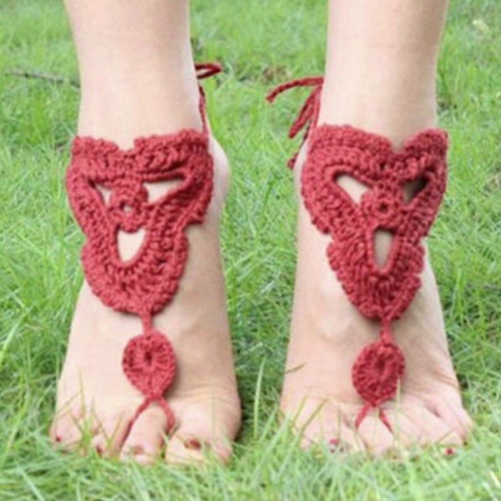 PAIR True Red Barefoot Anklet Sandal